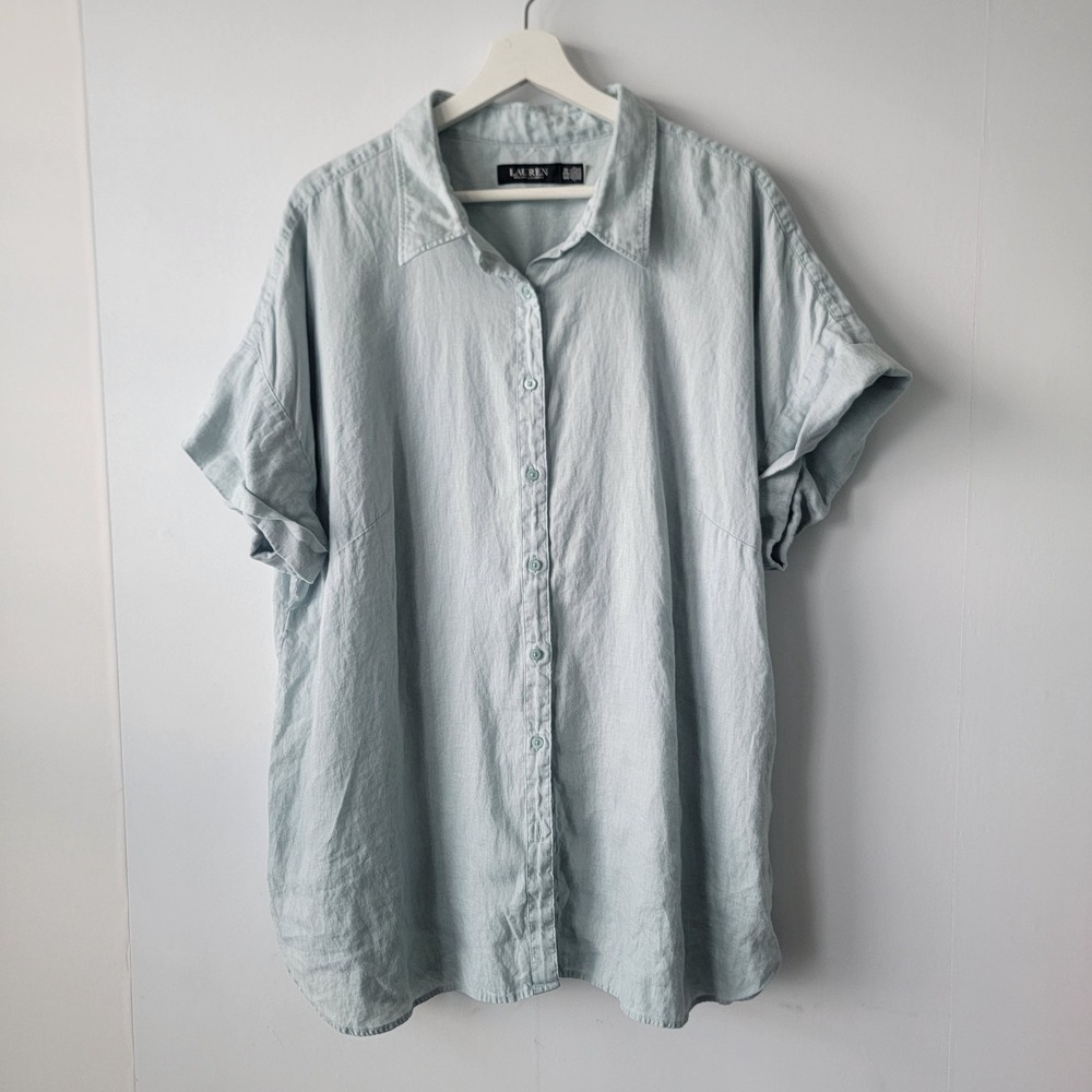 Lauren ralph lauren women's 100%linen shirt sz 3X short sleeve costal breathable